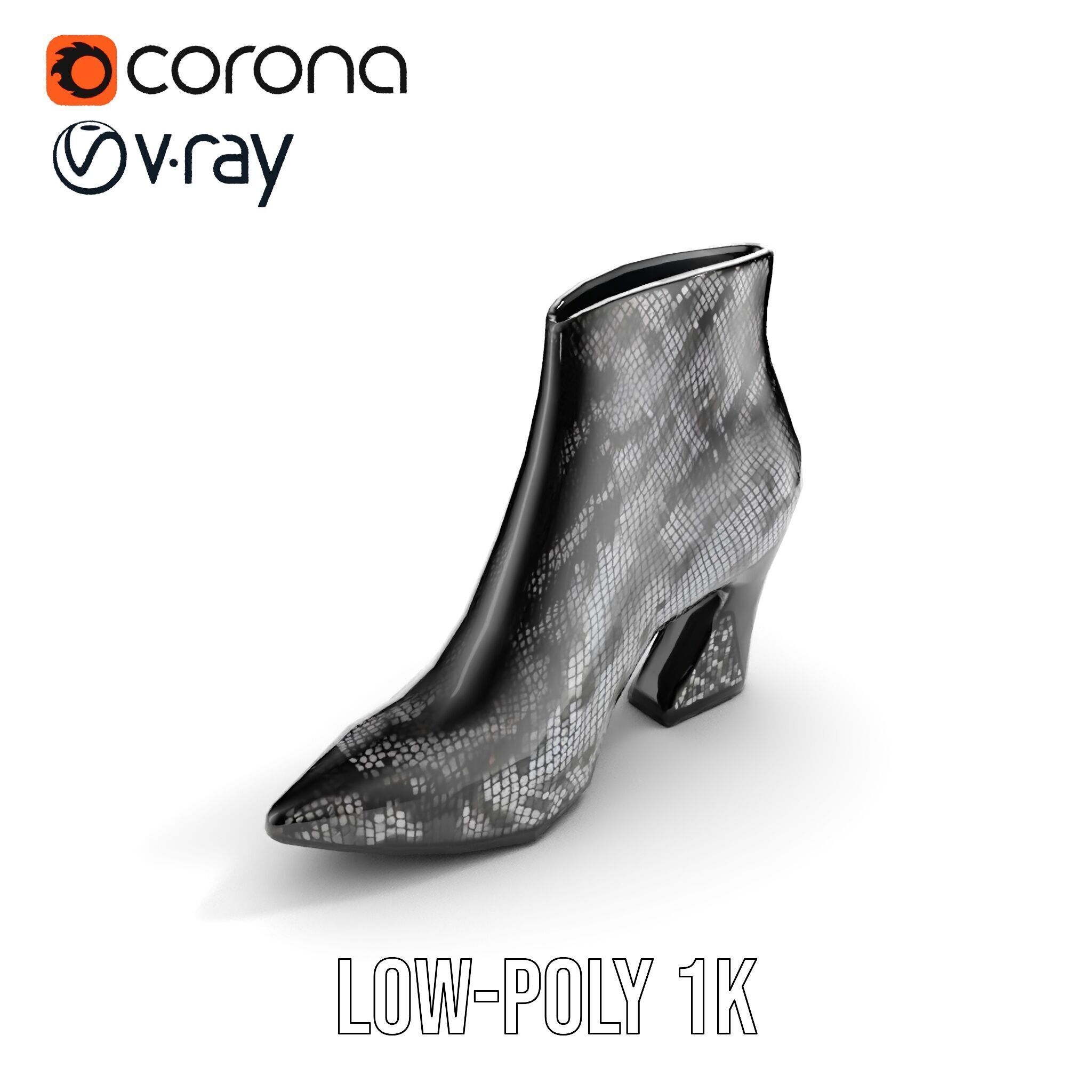 Snake Pattern Ankle Boots D Model Pack Low-poly 3D model_16
