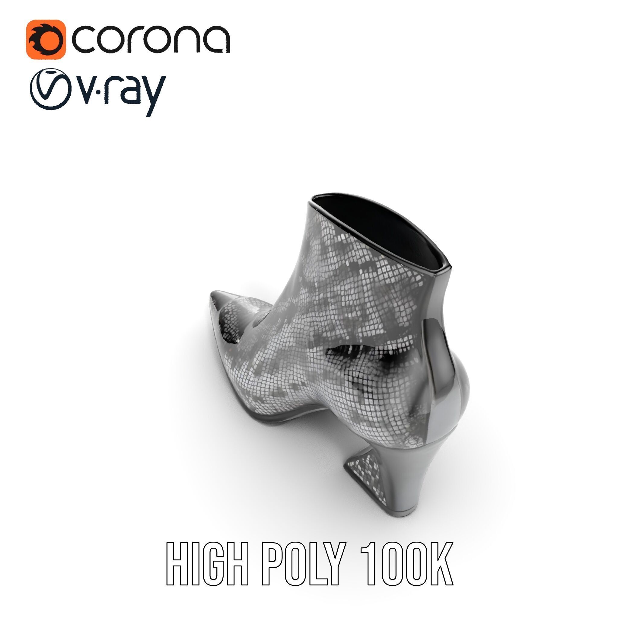 Snake Pattern Ankle Boots D Model Pack Low-poly 3D model_24