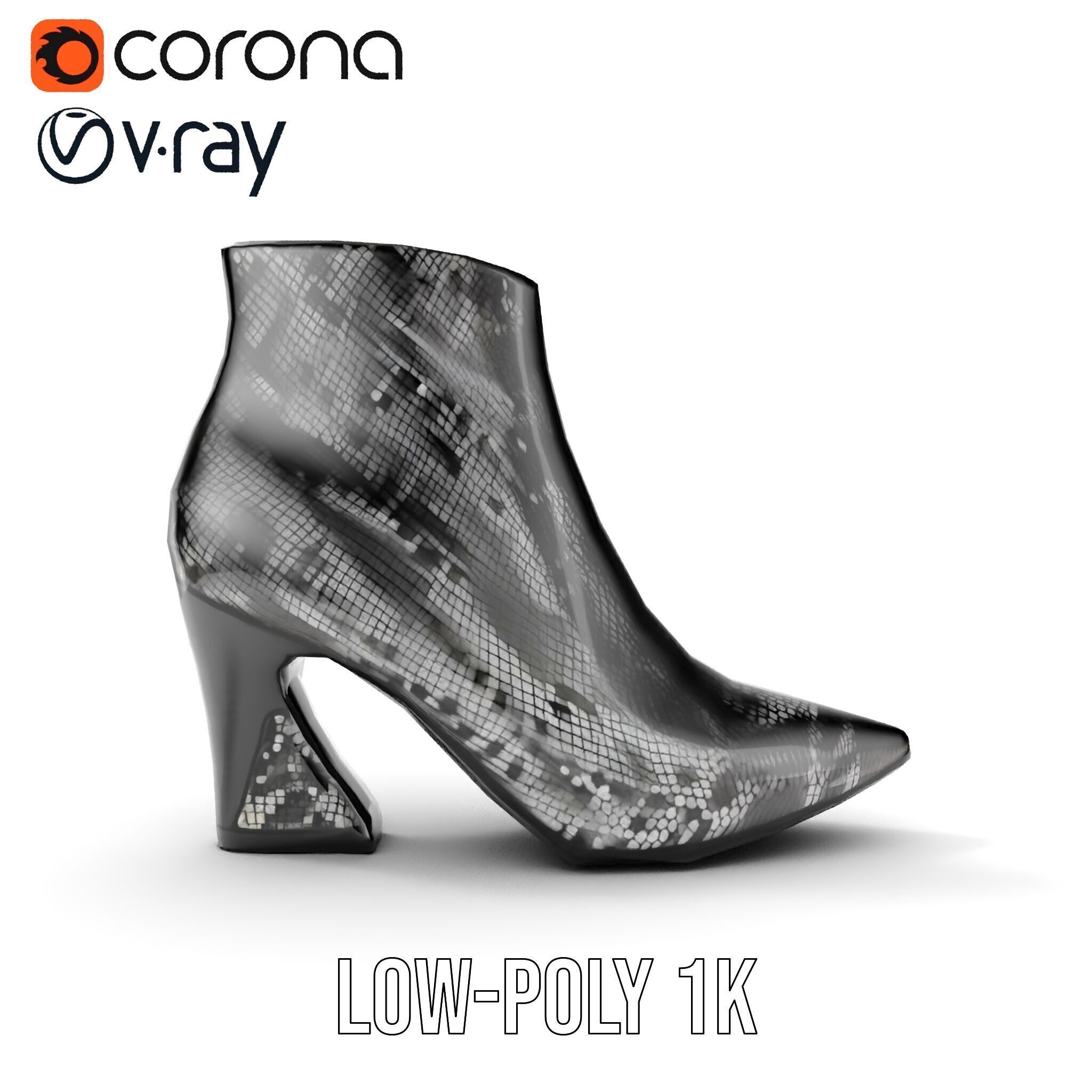 Snake Pattern Ankle Boots D Model Pack Low-poly 3D model_10