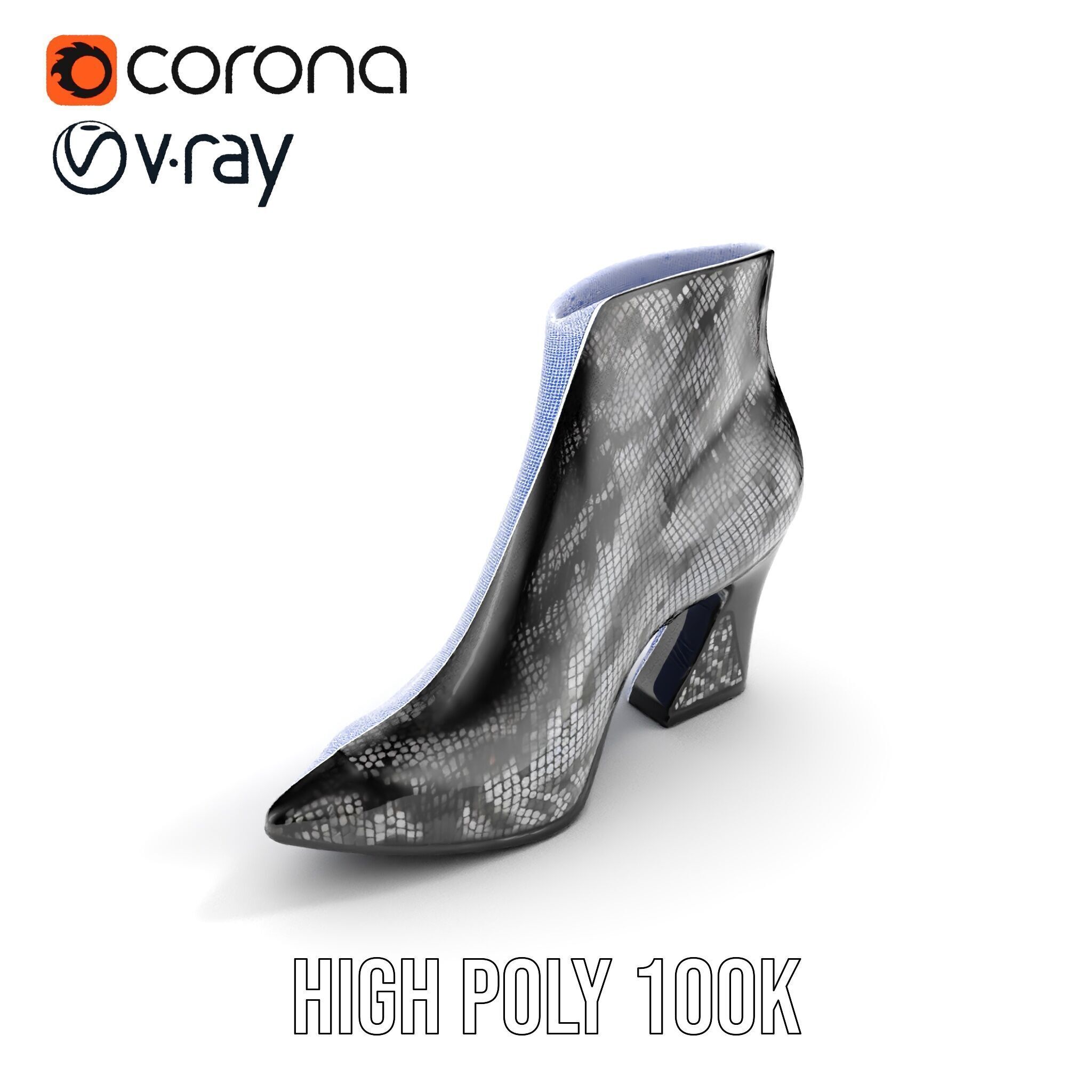 Snake Pattern Ankle Boots D Model Pack Low-poly 3D model_30