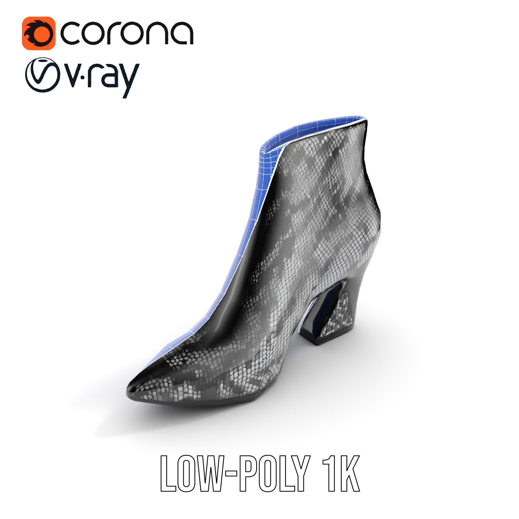 Snake Pattern Ankle Boots D Model Pack Low-poly 3D model_32