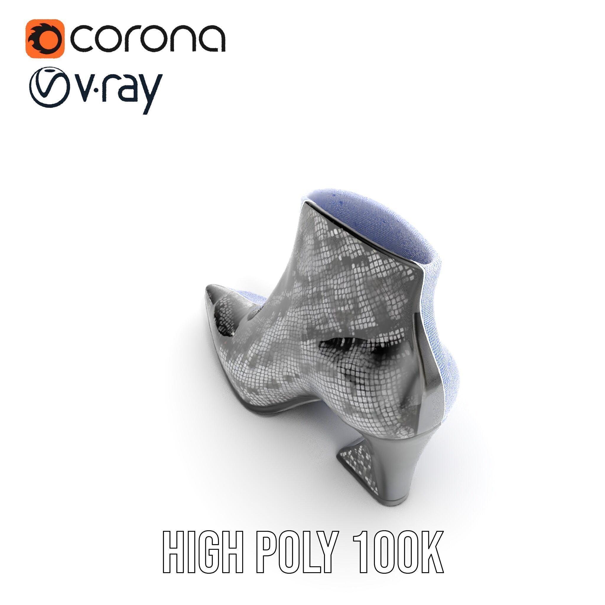 Snake Pattern Ankle Boots D Model Pack Low-poly 3D model_36