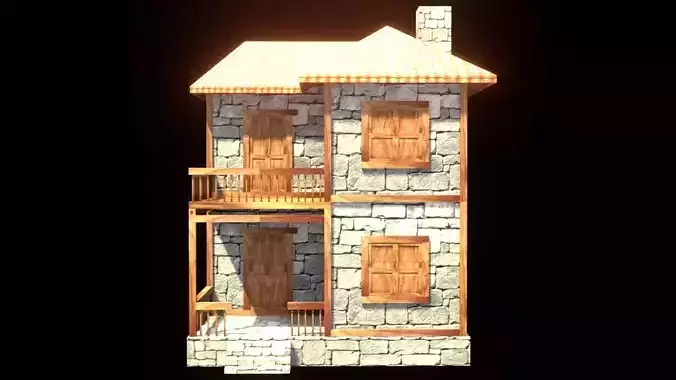 medieval house low poly village town residential house  109
