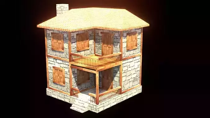 medieval house low poly village town residential house  108