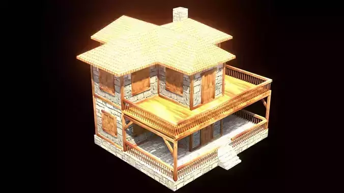 medieval house low poly village town residential house  107