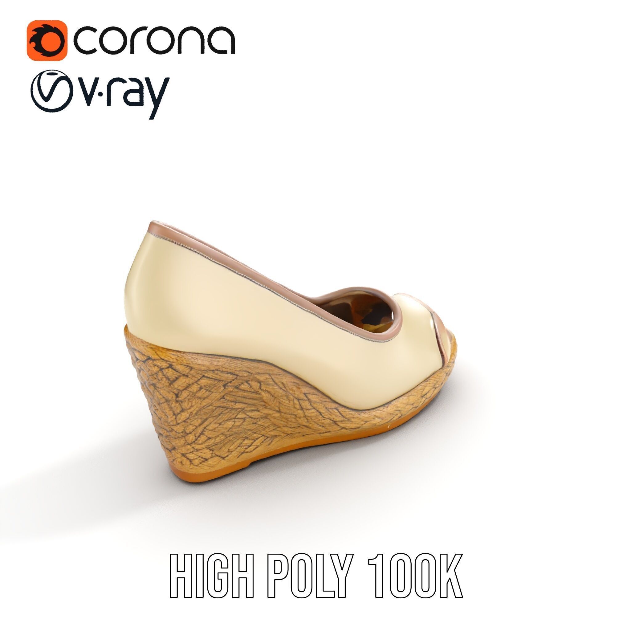 Wedge Heel Shoe Model Pack with PBR Textures Low-poly 3D model_25