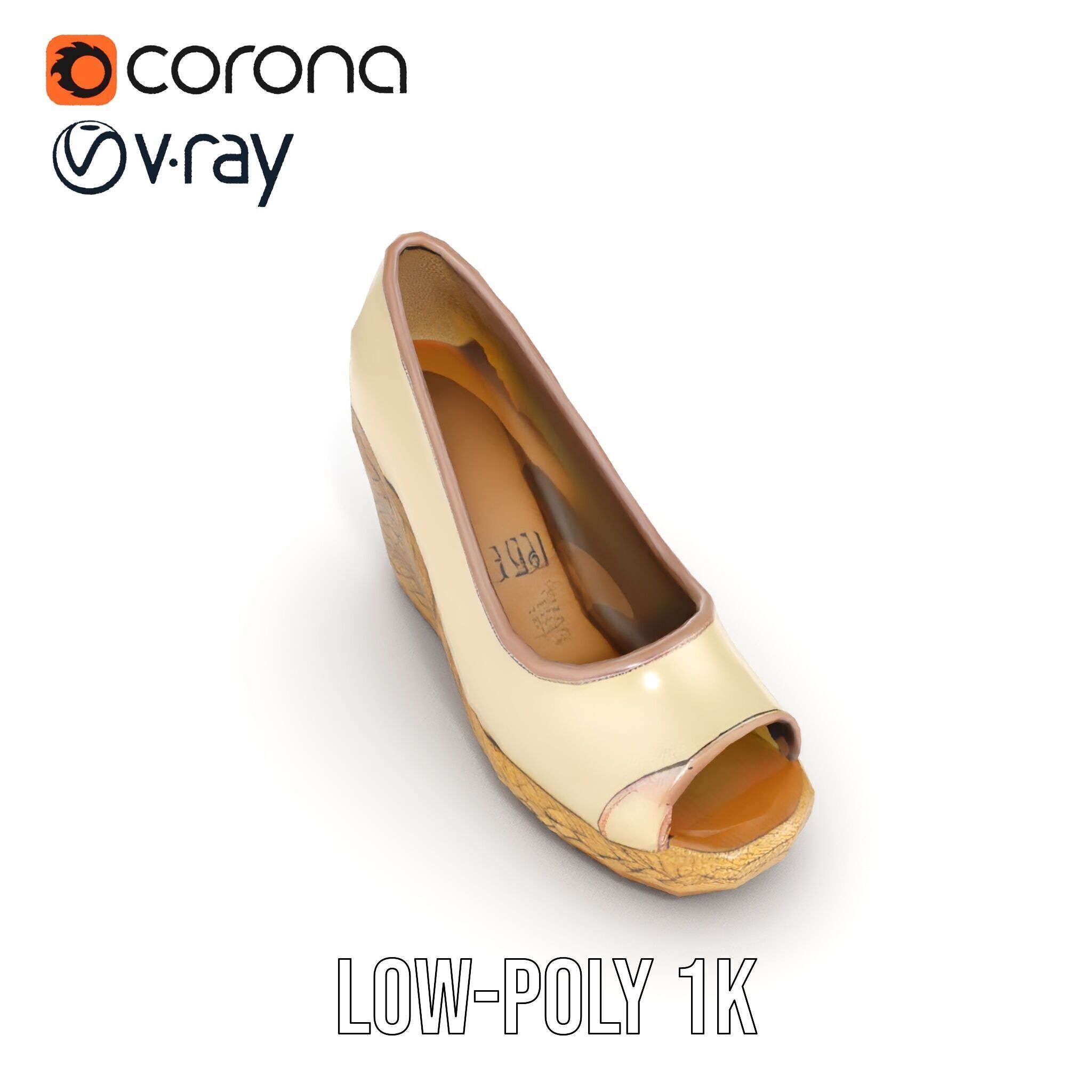 Wedge Heel Shoe Model Pack with PBR Textures Low-poly 3D model_10