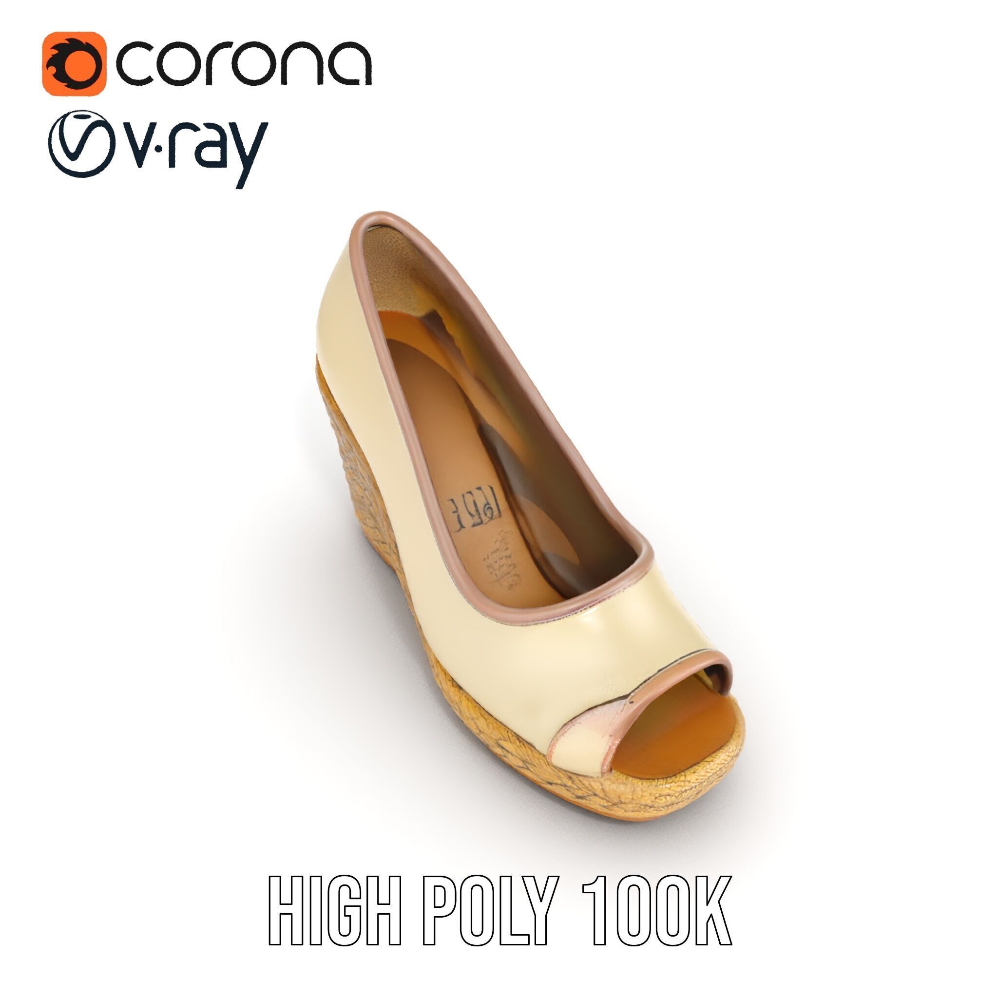 Wedge Heel Shoe Model Pack with PBR Textures Low-poly 3D model_35