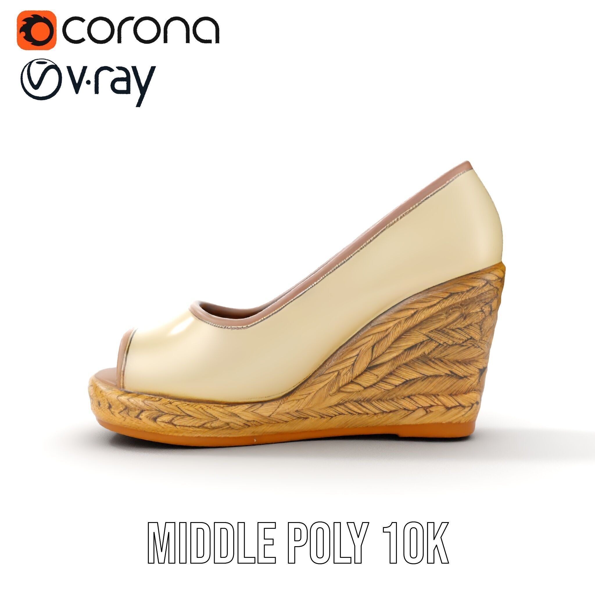 Wedge Heel Shoe Model Pack with PBR Textures Low-poly 3D model_17