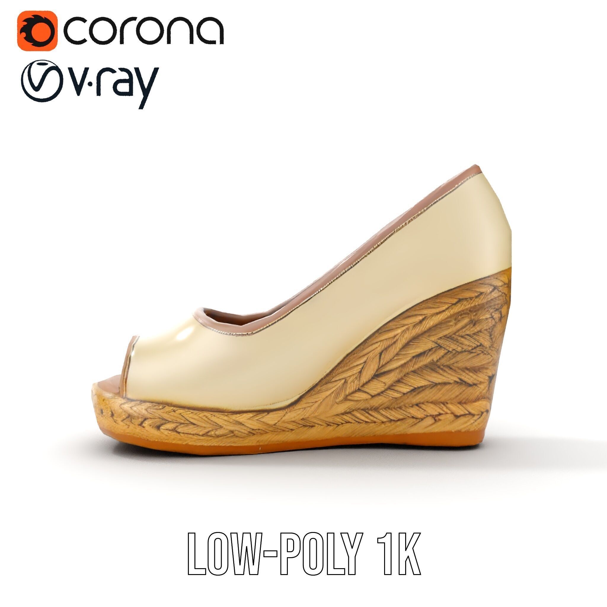 Wedge Heel Shoe Model Pack with PBR Textures Low-poly 3D model_27