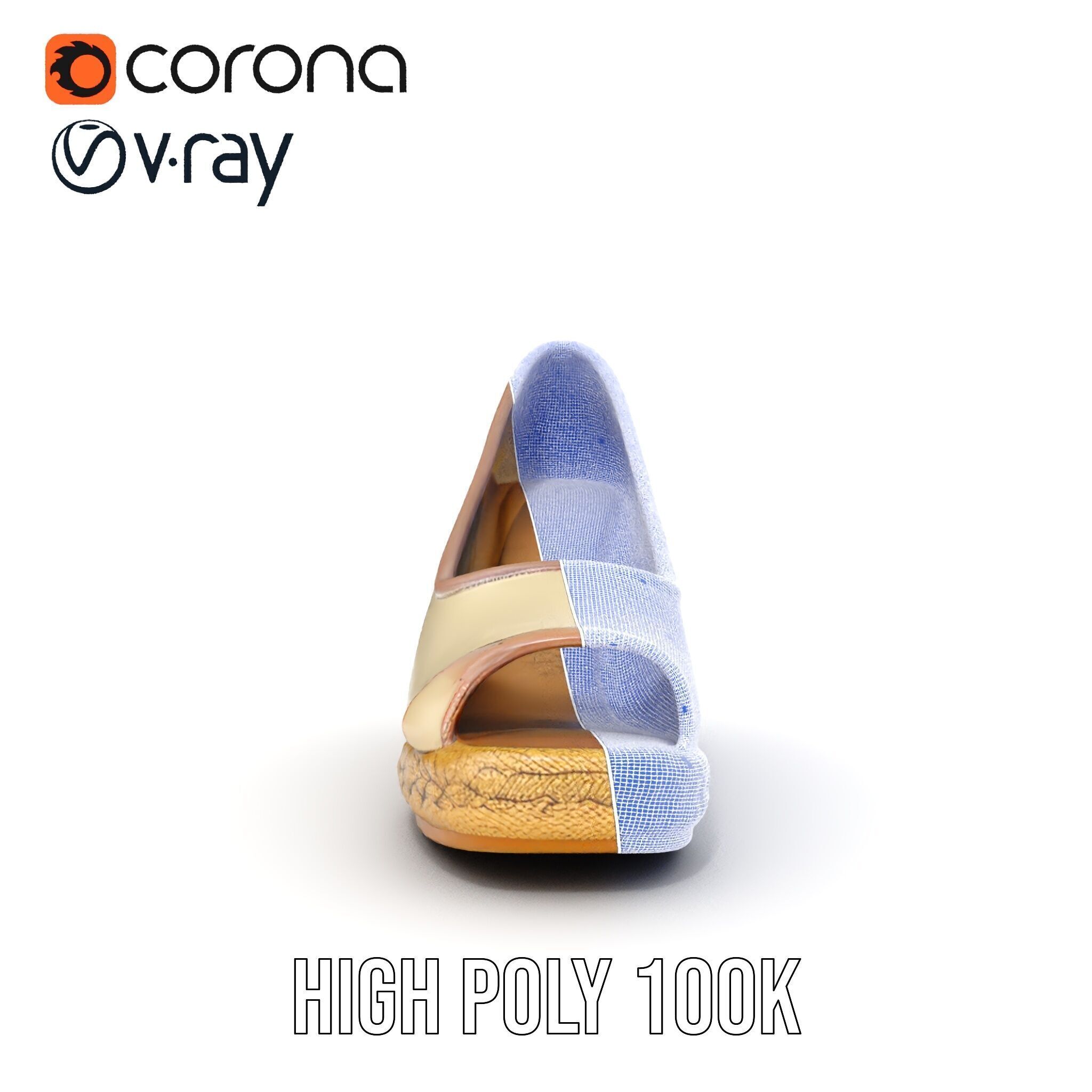 Wedge Heel Shoe Model Pack with PBR Textures Low-poly 3D model_38