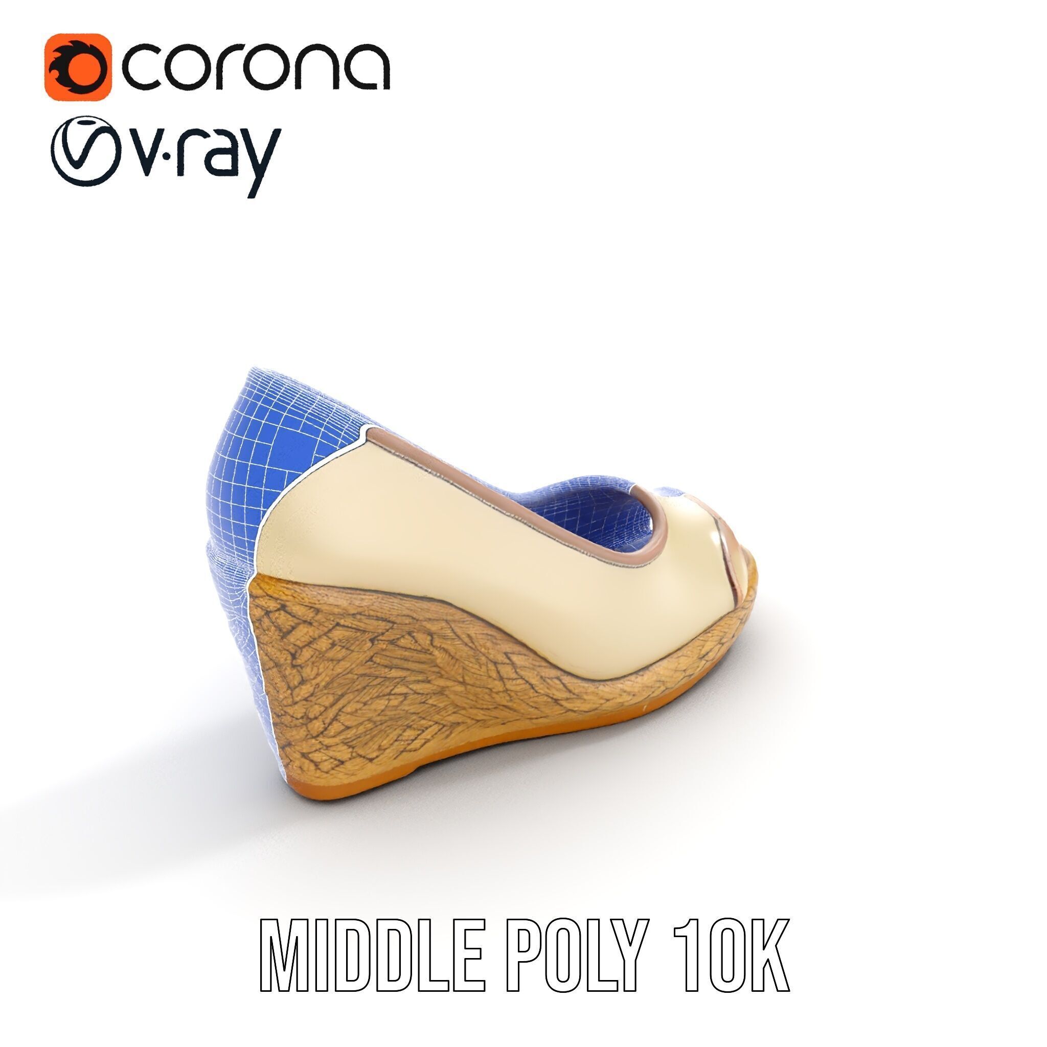 Wedge Heel Shoe Model Pack with PBR Textures Low-poly 3D model_12