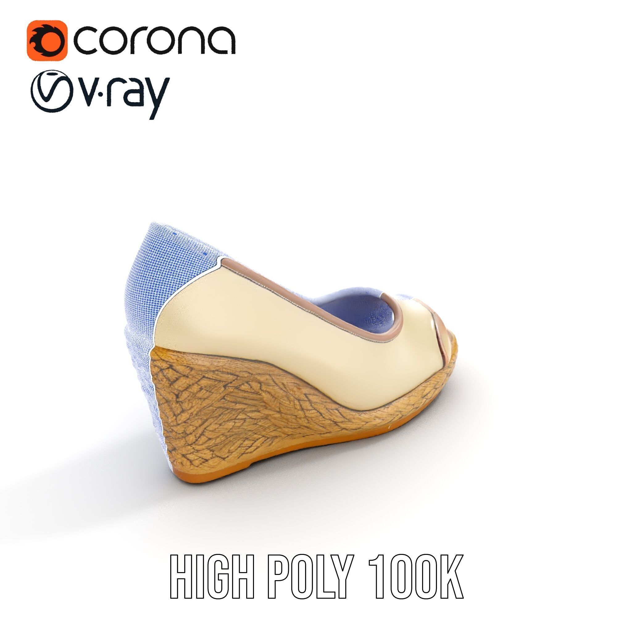 Wedge Heel Shoe Model Pack with PBR Textures Low-poly 3D model_30