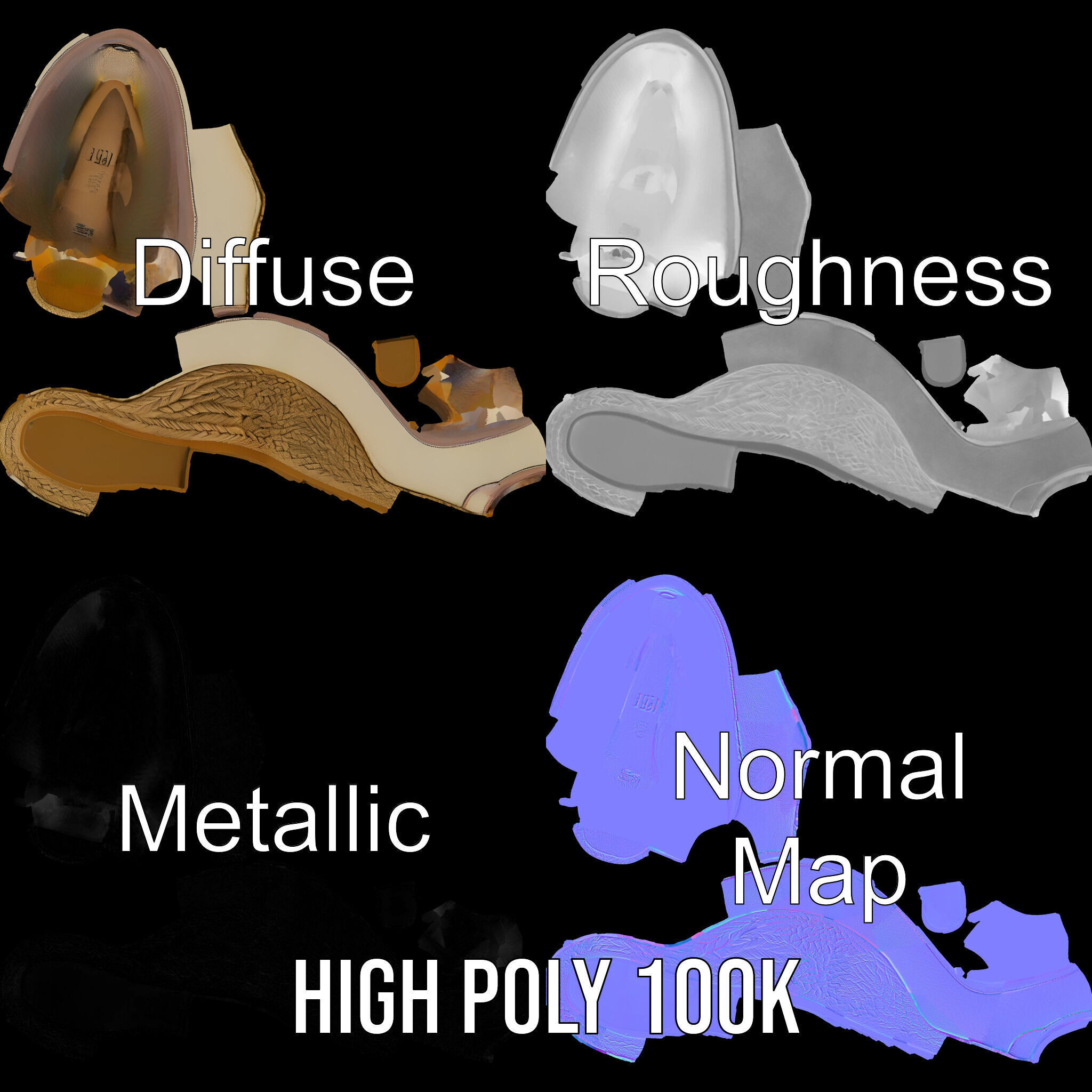 Wedge Heel Shoe Model Pack with PBR Textures Low-poly 3D model_3