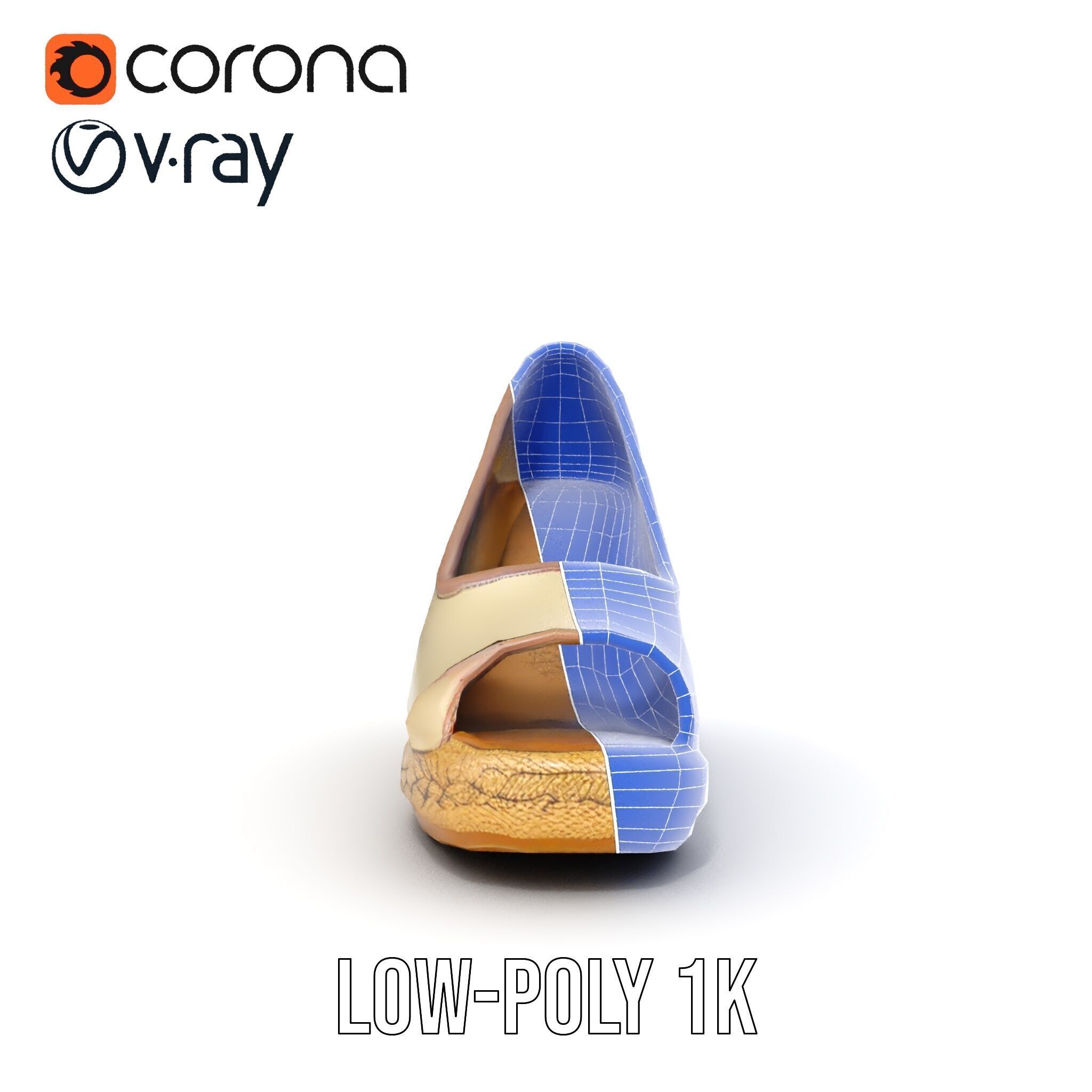 Wedge Heel Shoe Model Pack with PBR Textures Low-poly 3D model_29