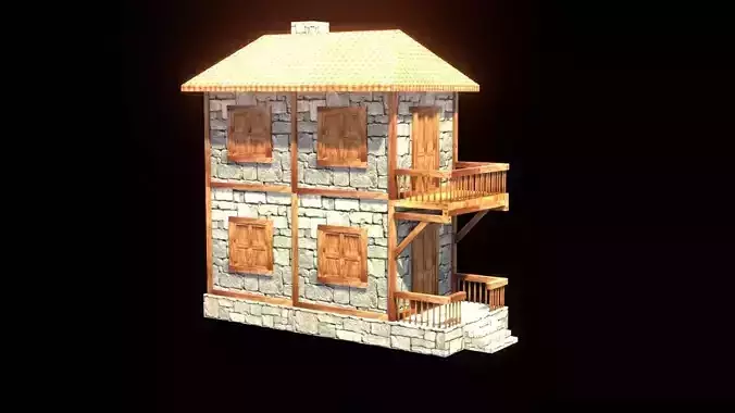 medieval house low poly village town residential house  106
