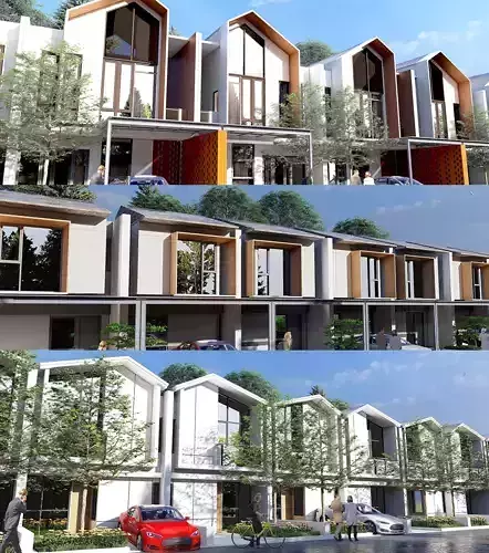 3 Modern Two Story House Pack SketchUp and Lumion Models