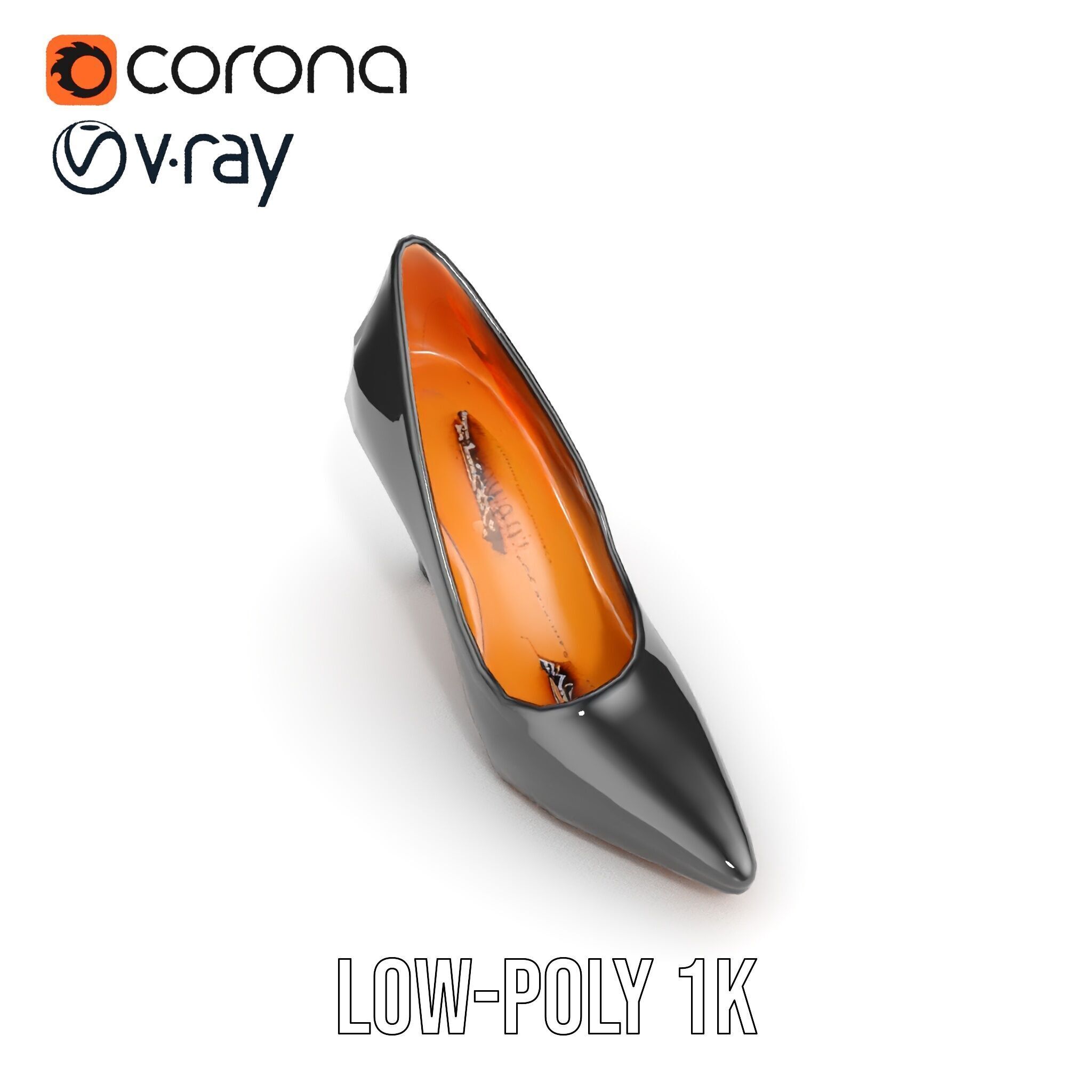 Elegant Black High Heel Shoe Model Pack Low-poly 3D model_10