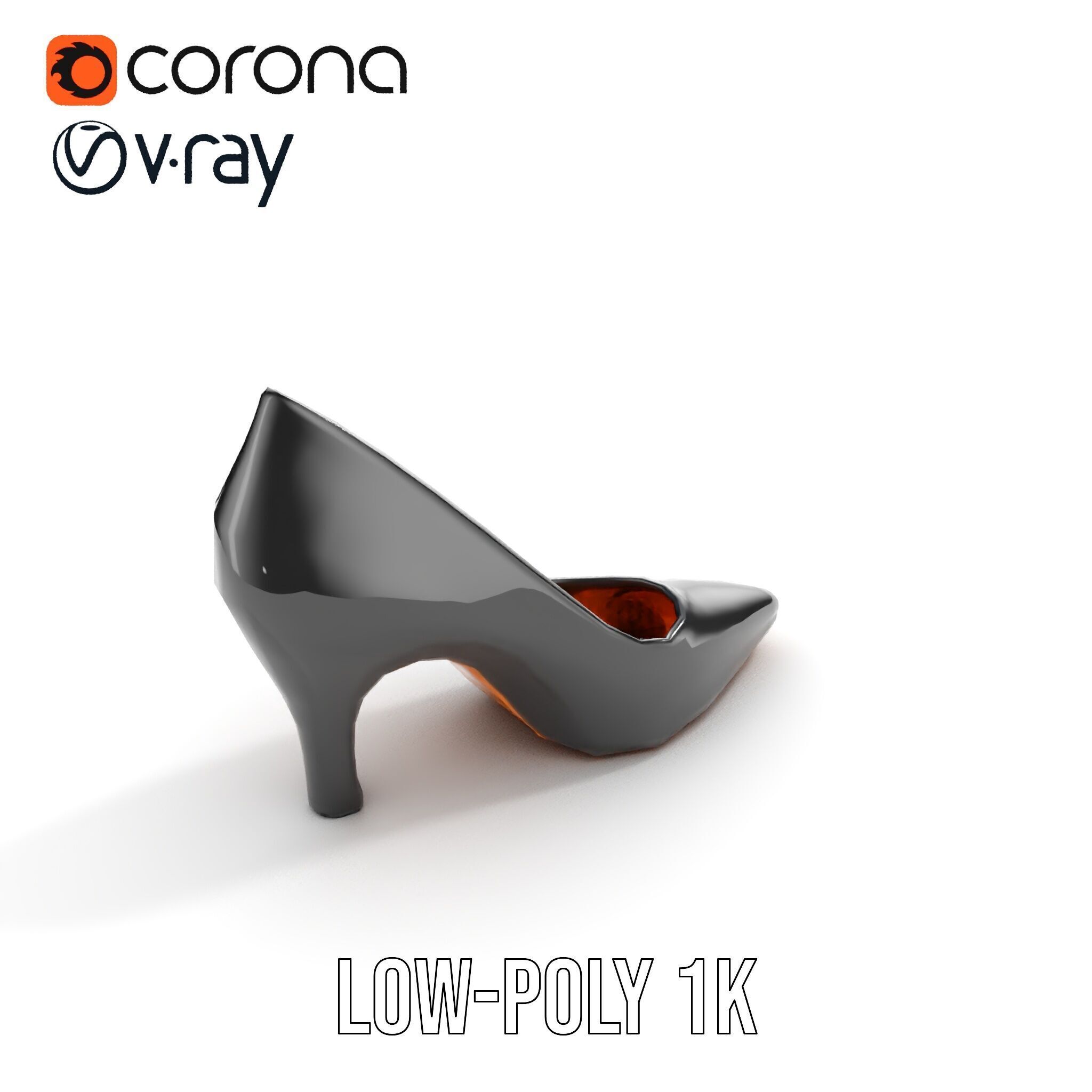 Elegant Black High Heel Shoe Model Pack Low-poly 3D model_18