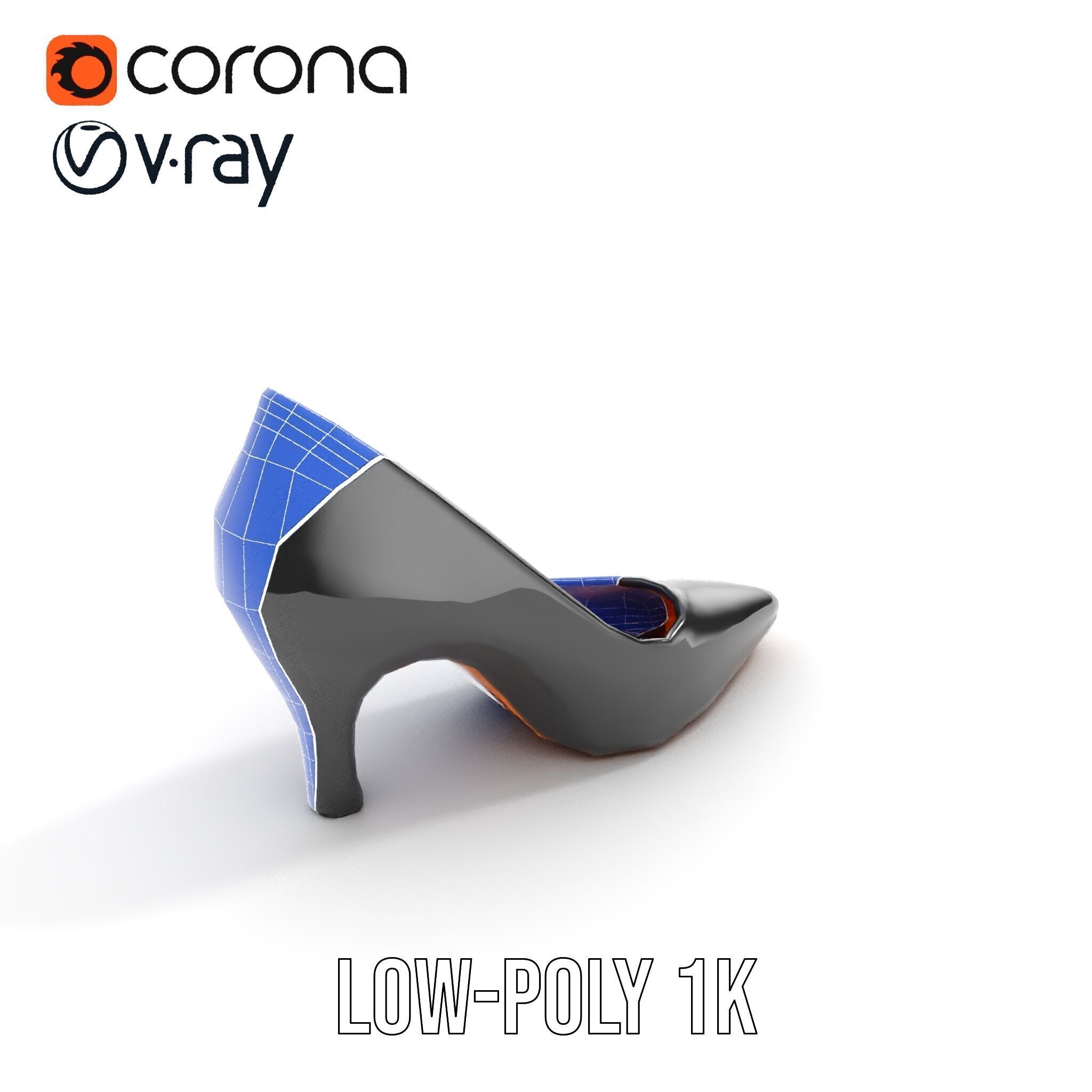 Elegant Black High Heel Shoe Model Pack Low-poly 3D model_21