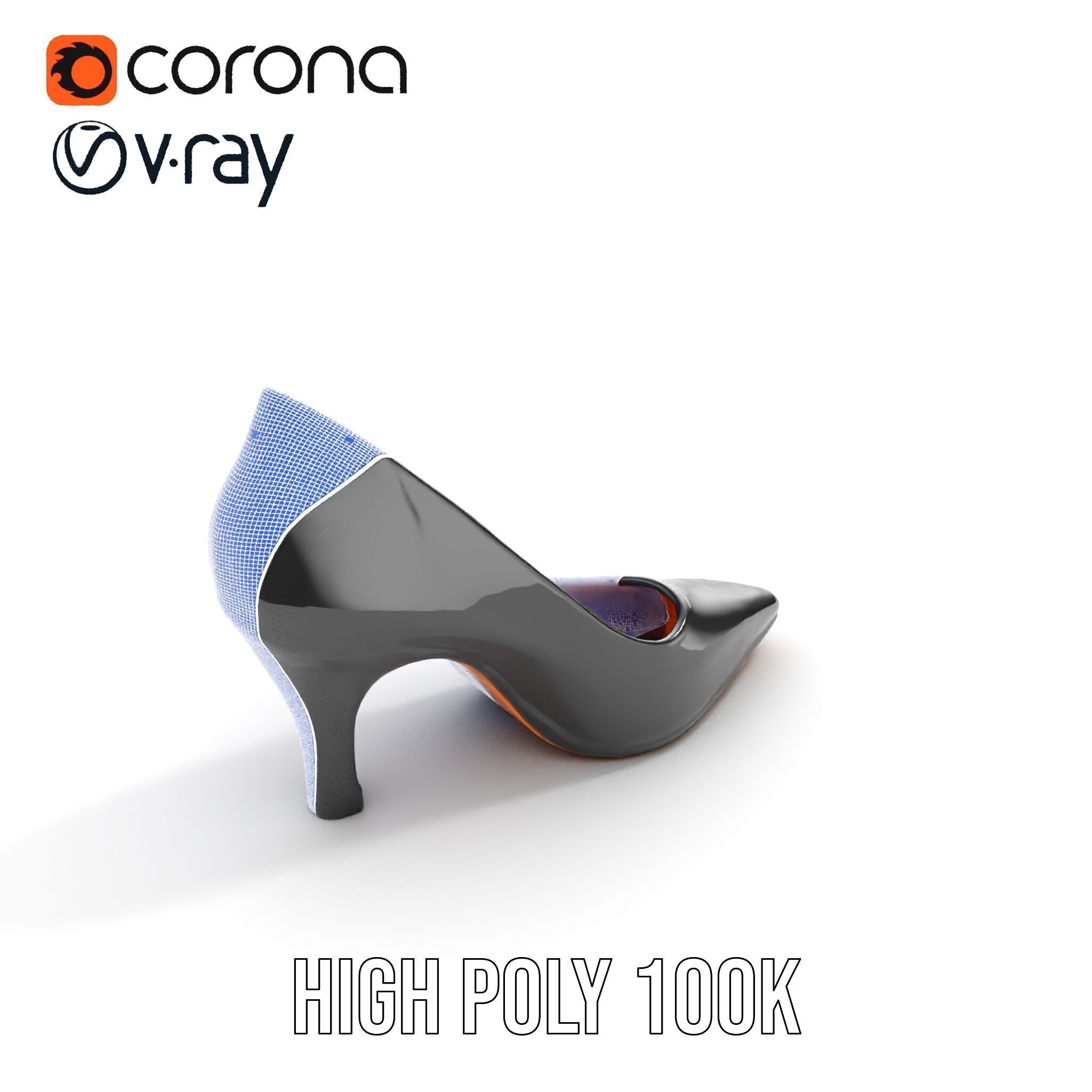 Elegant Black High Heel Shoe Model Pack Low-poly 3D model_32
