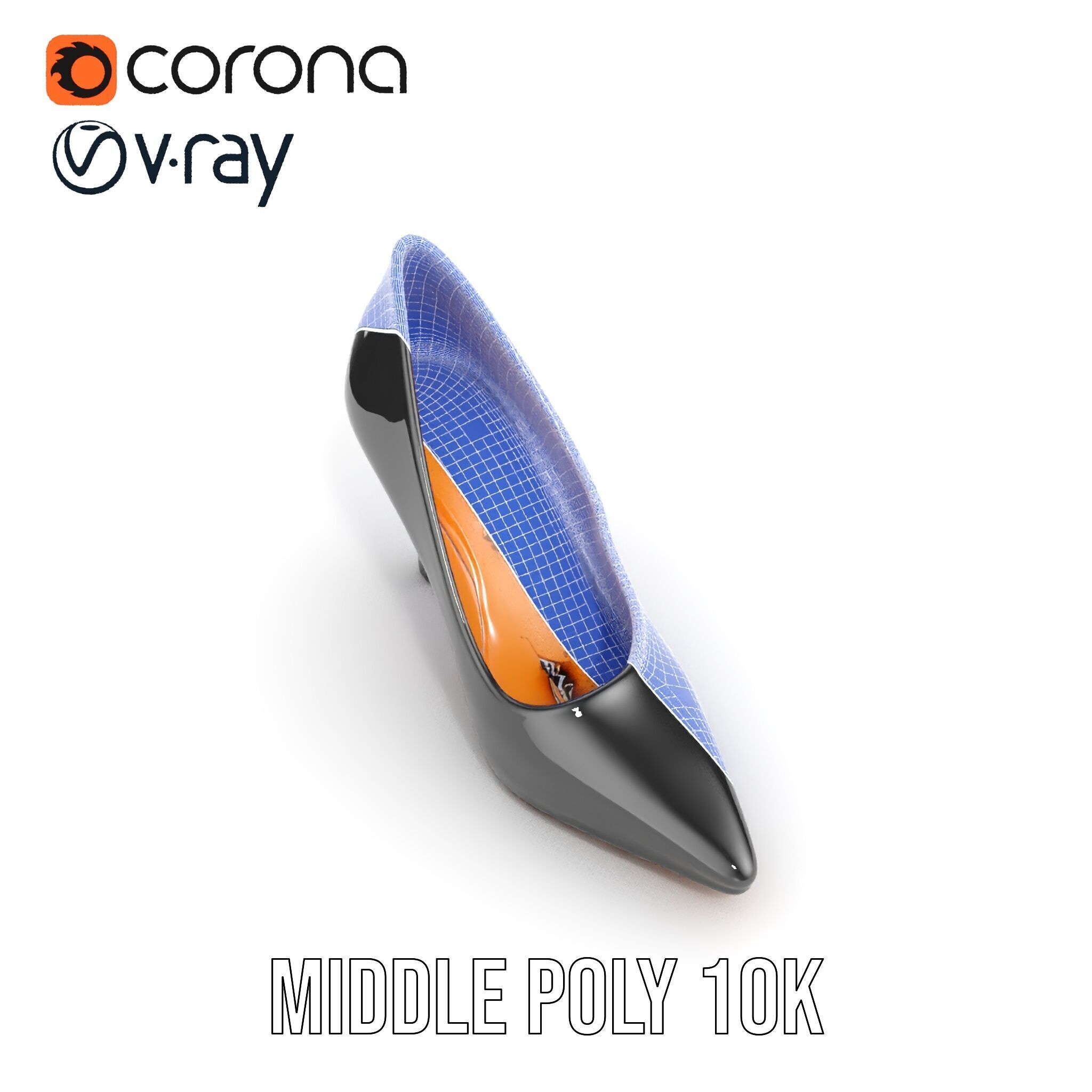 Elegant Black High Heel Shoe Model Pack Low-poly 3D model_27