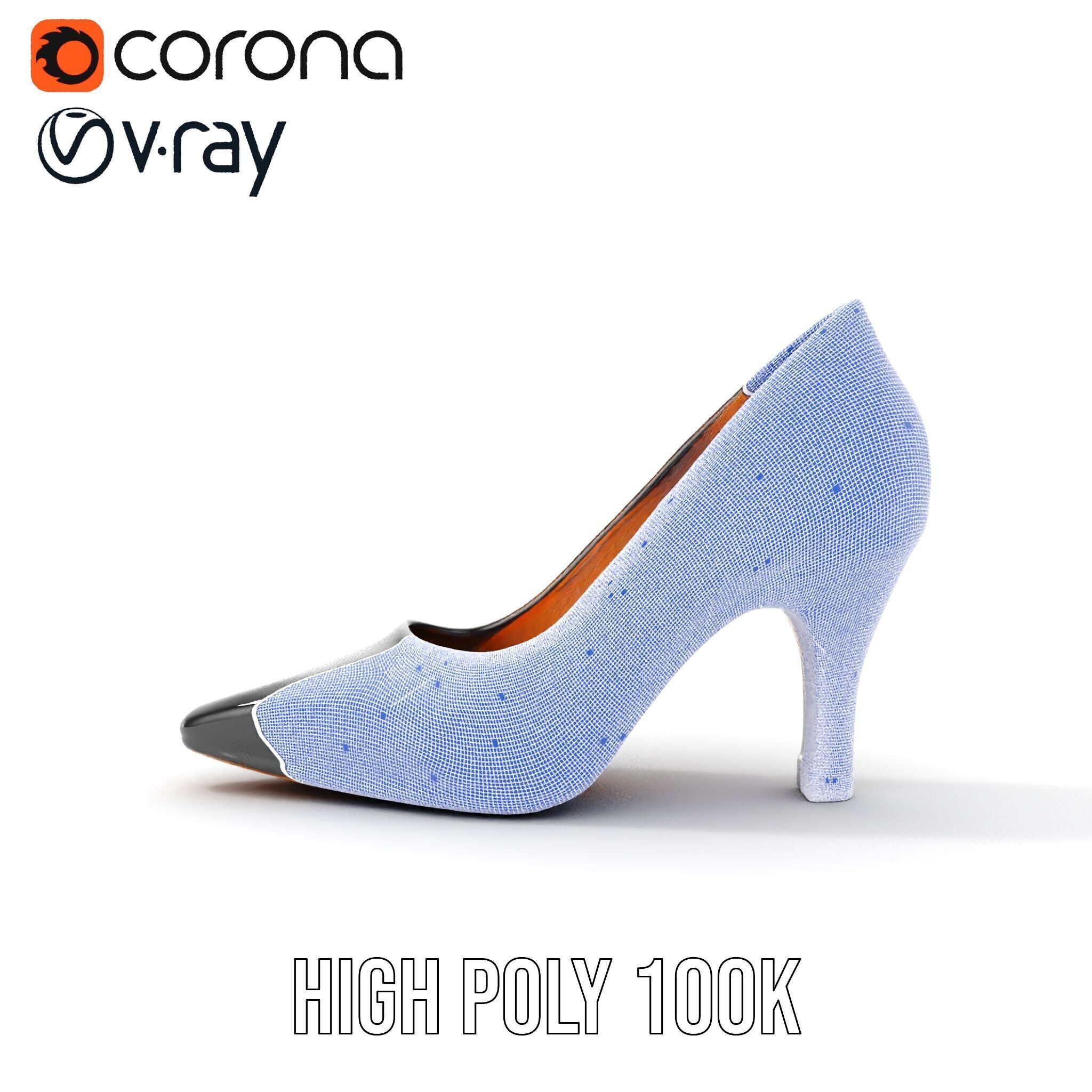 Elegant Black High Heel Shoe Model Pack Low-poly 3D model_37