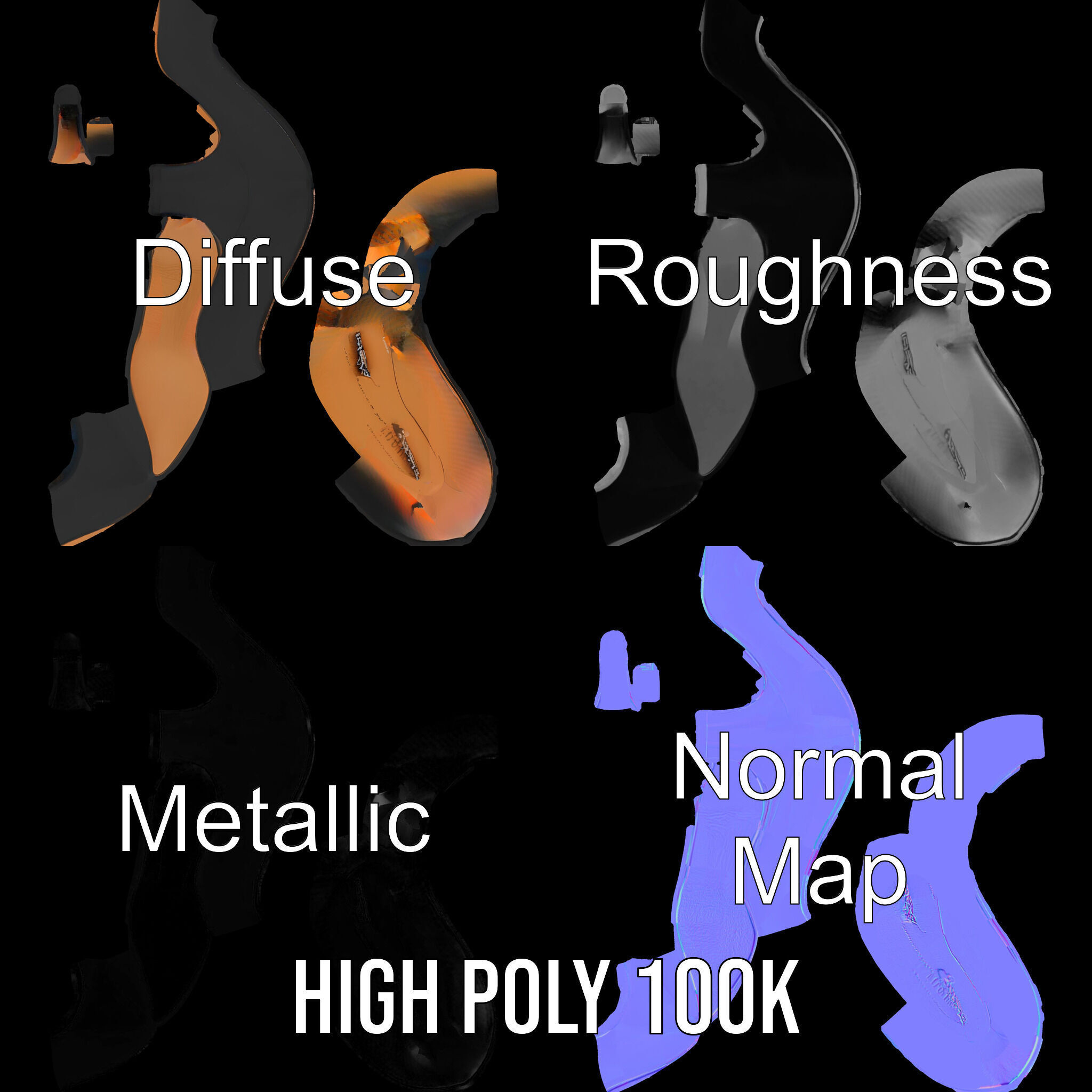 Elegant Black High Heel Shoe Model Pack Low-poly 3D model_3