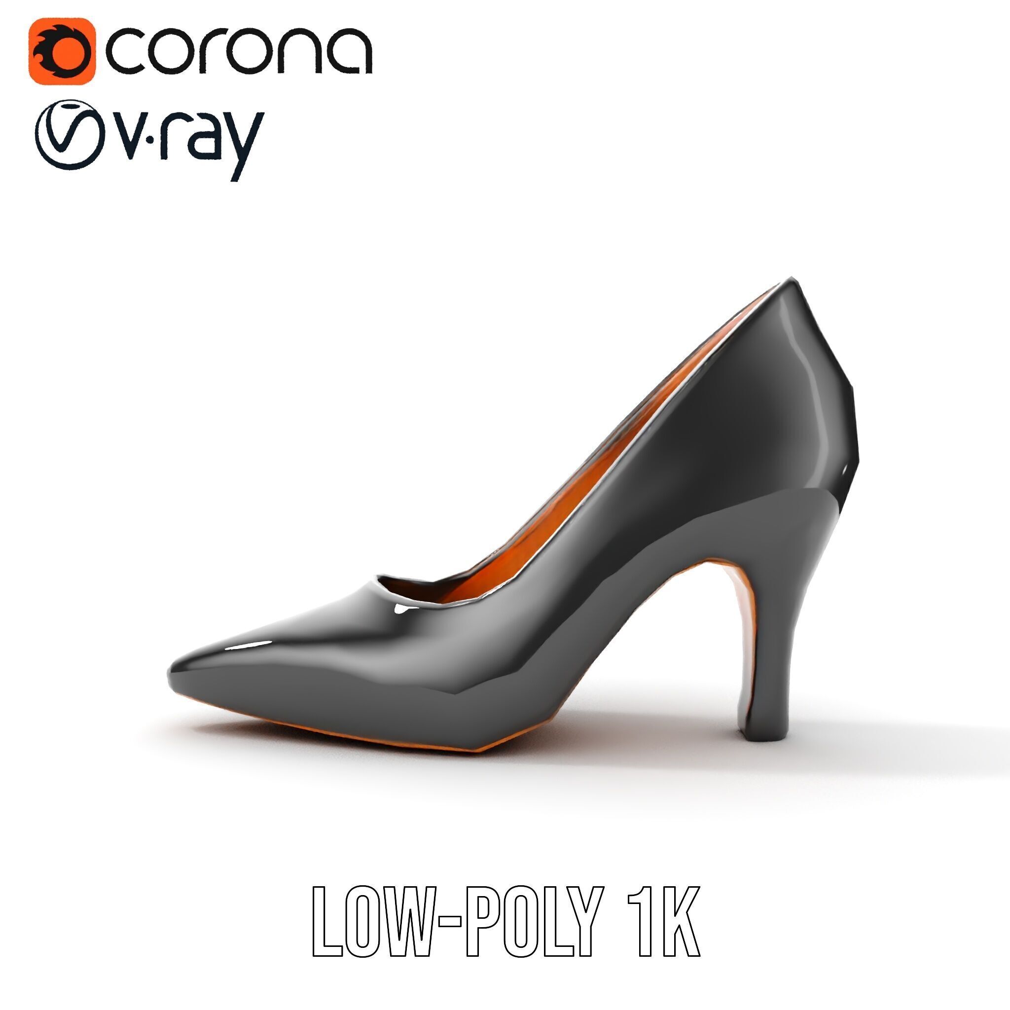 Elegant Black High Heel Shoe Model Pack Low-poly 3D model_16