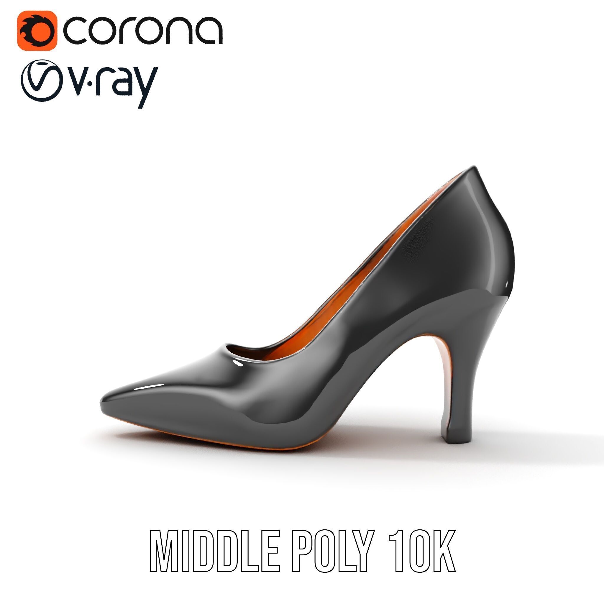 Elegant Black High Heel Shoe Model Pack Low-poly 3D model_12