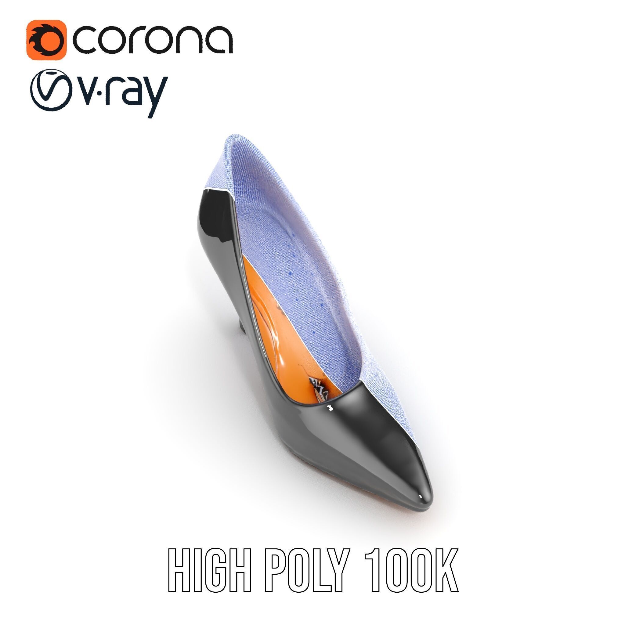 Elegant Black High Heel Shoe Model Pack Low-poly 3D model_24