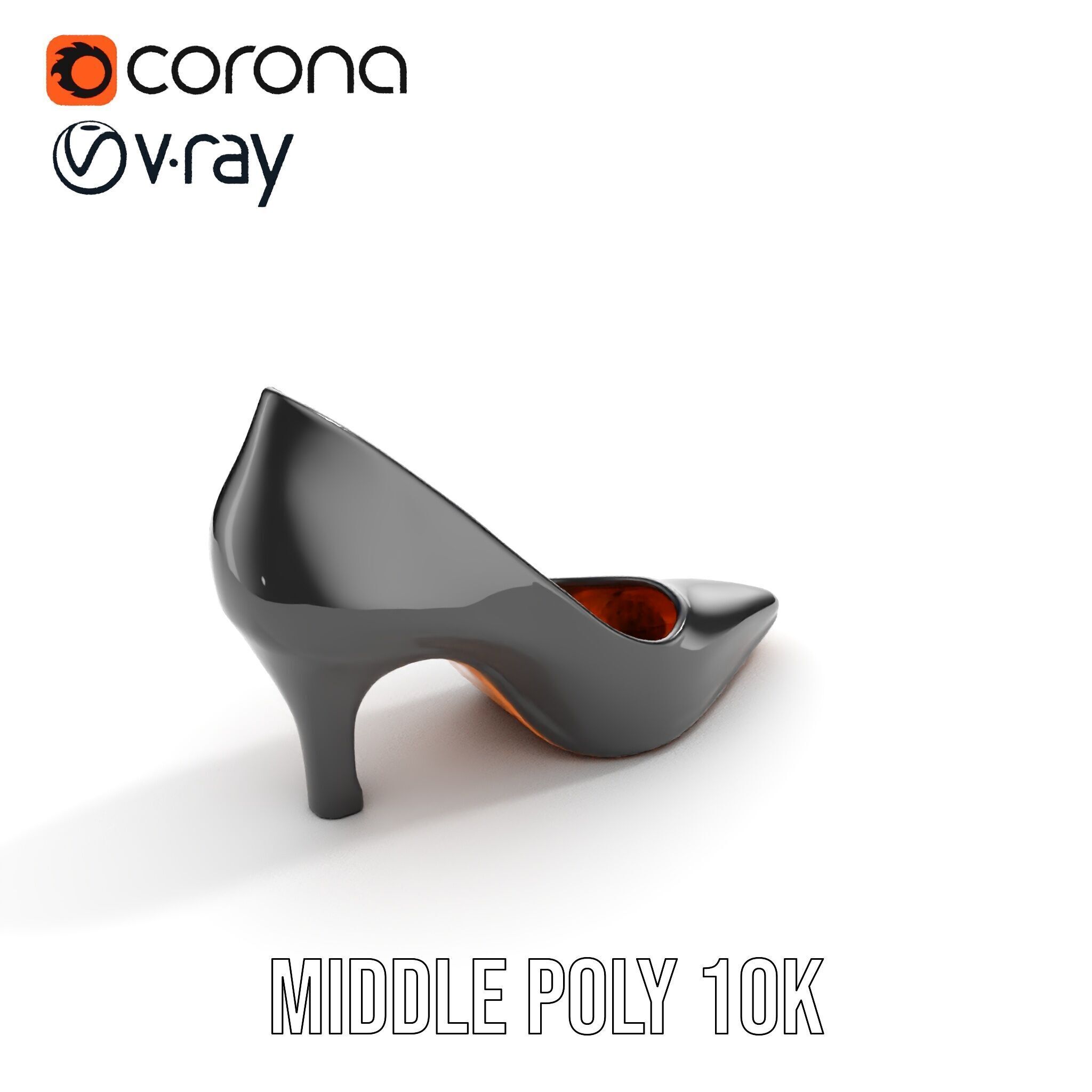 Elegant Black High Heel Shoe Model Pack Low-poly 3D model_6