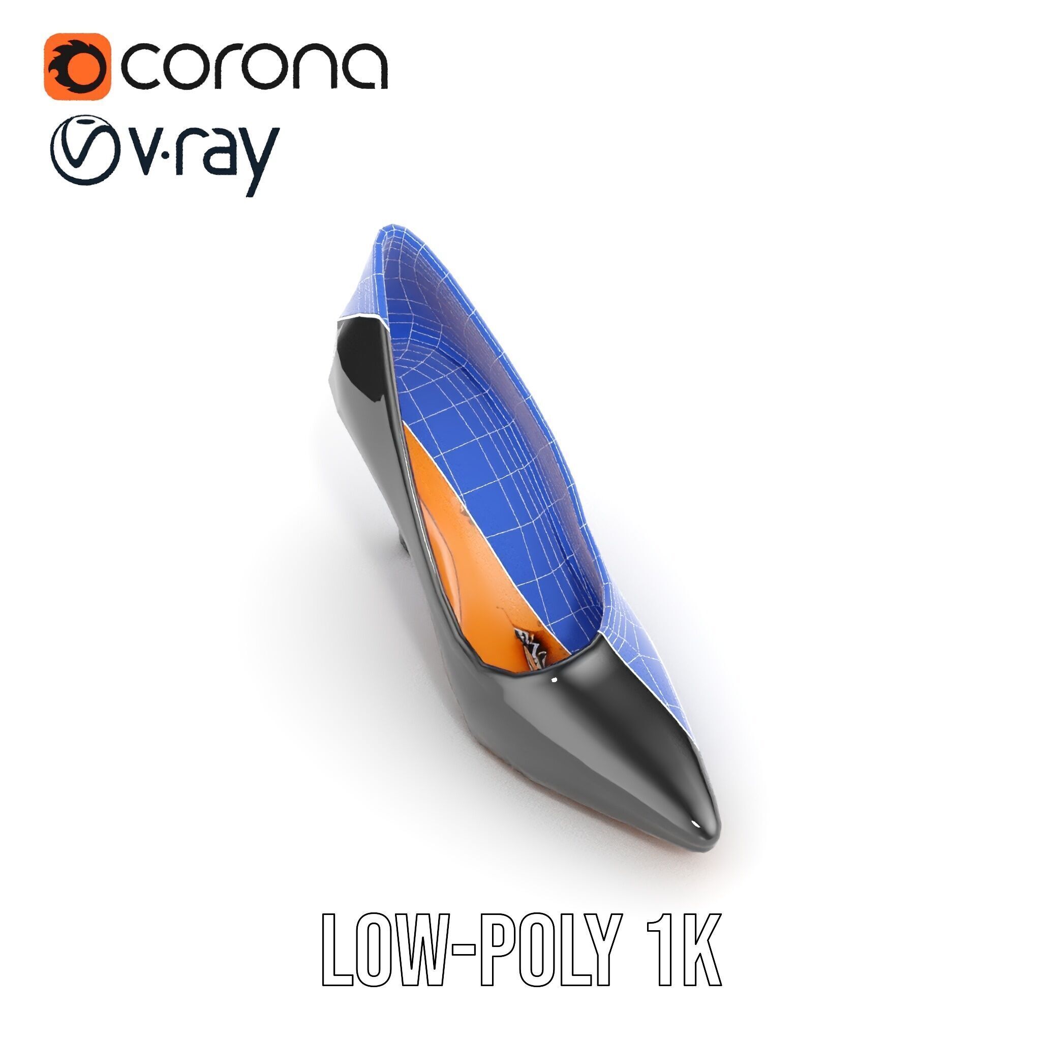 Elegant Black High Heel Shoe Model Pack Low-poly 3D model_26