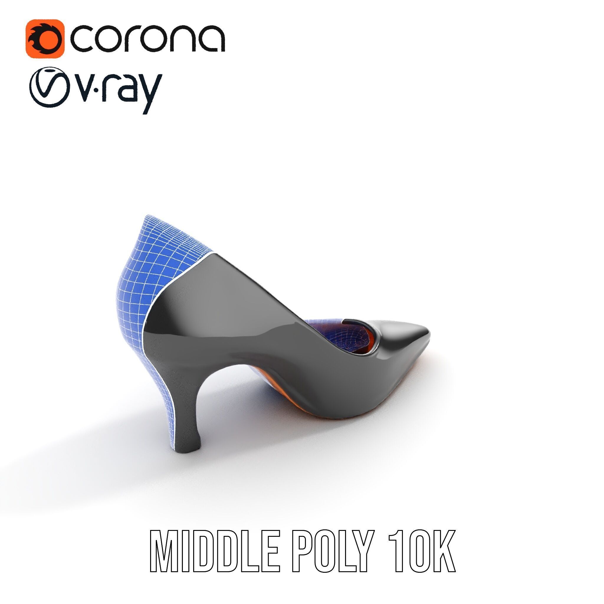 Elegant Black High Heel Shoe Model Pack Low-poly 3D model_25