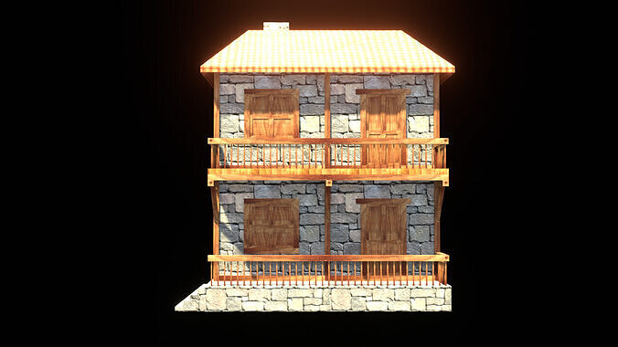 medieval house low poly village town residential house  105 Low-poly 3D model 2