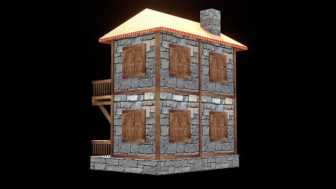 medieval house low poly village town residential house  105 Low-poly 3D model 5