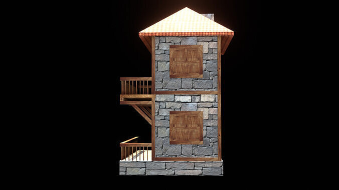 medieval house low poly village town residential house  105 Low-poly 3D model 4