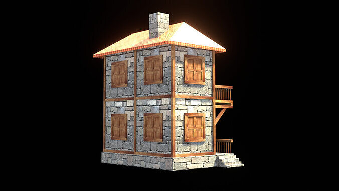 medieval house low poly village town residential house  105 Low-poly 3D model 7