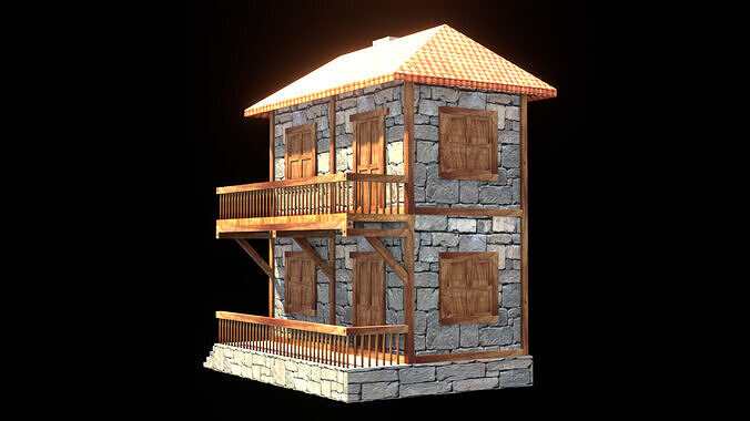 medieval house low poly village town residential house  105 Low-poly 3D model 3