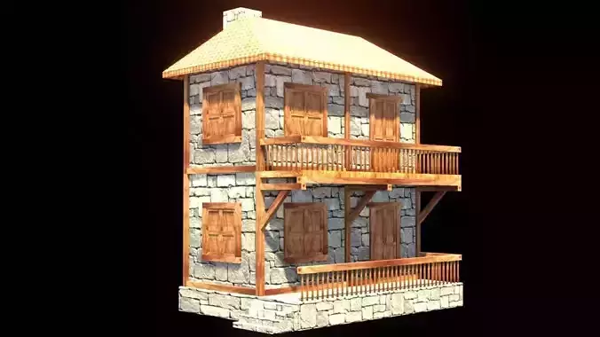 medieval house low poly village town residential house  105