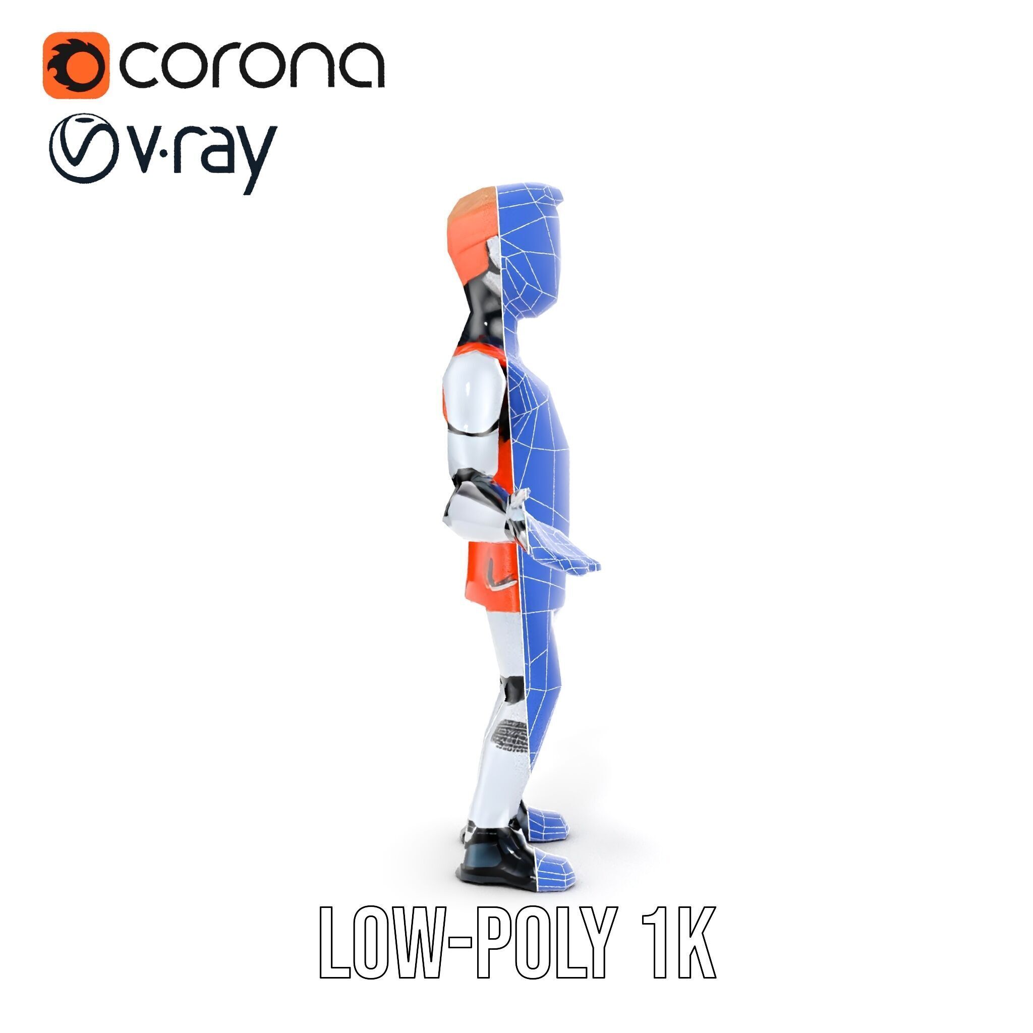 Basketball Robot Character Model Rigged and Animated for Games Low-poly 3D model_18