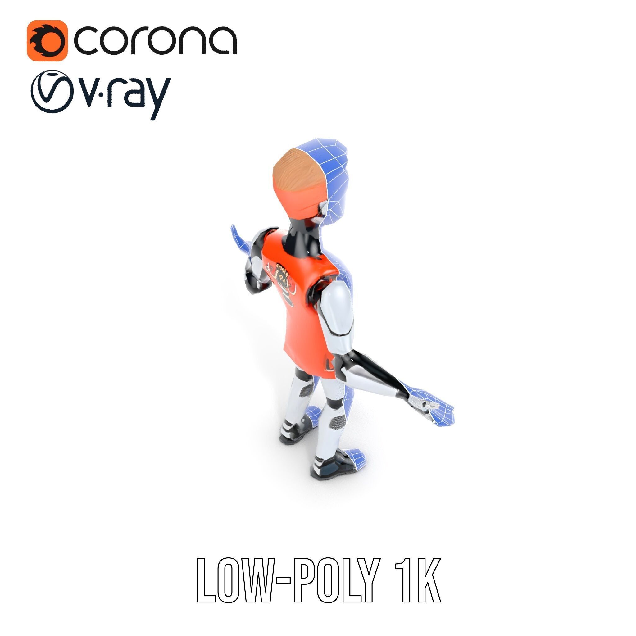 Basketball Robot Character Model Rigged and Animated for Games Low-poly 3D model_32