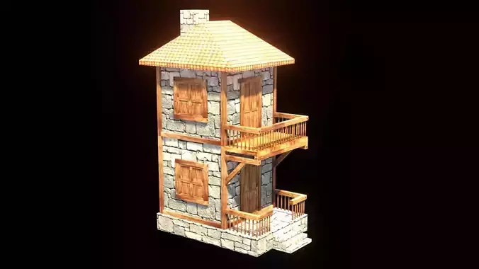 medieval house low poly village town residential house  104 Low-poly 3D model