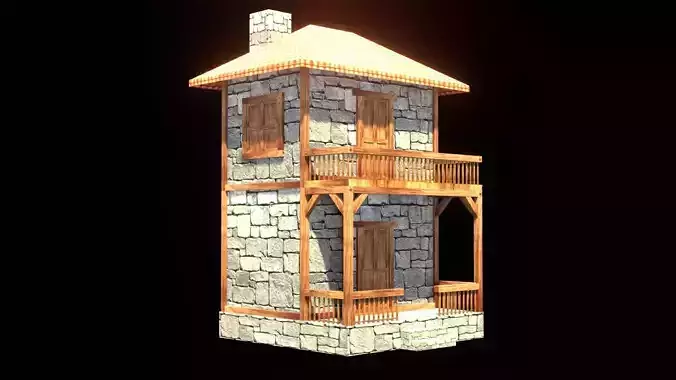 medieval house low poly village town residential house  103