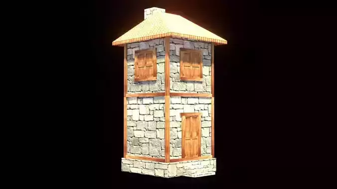 medieval house low poly village town residential house  102