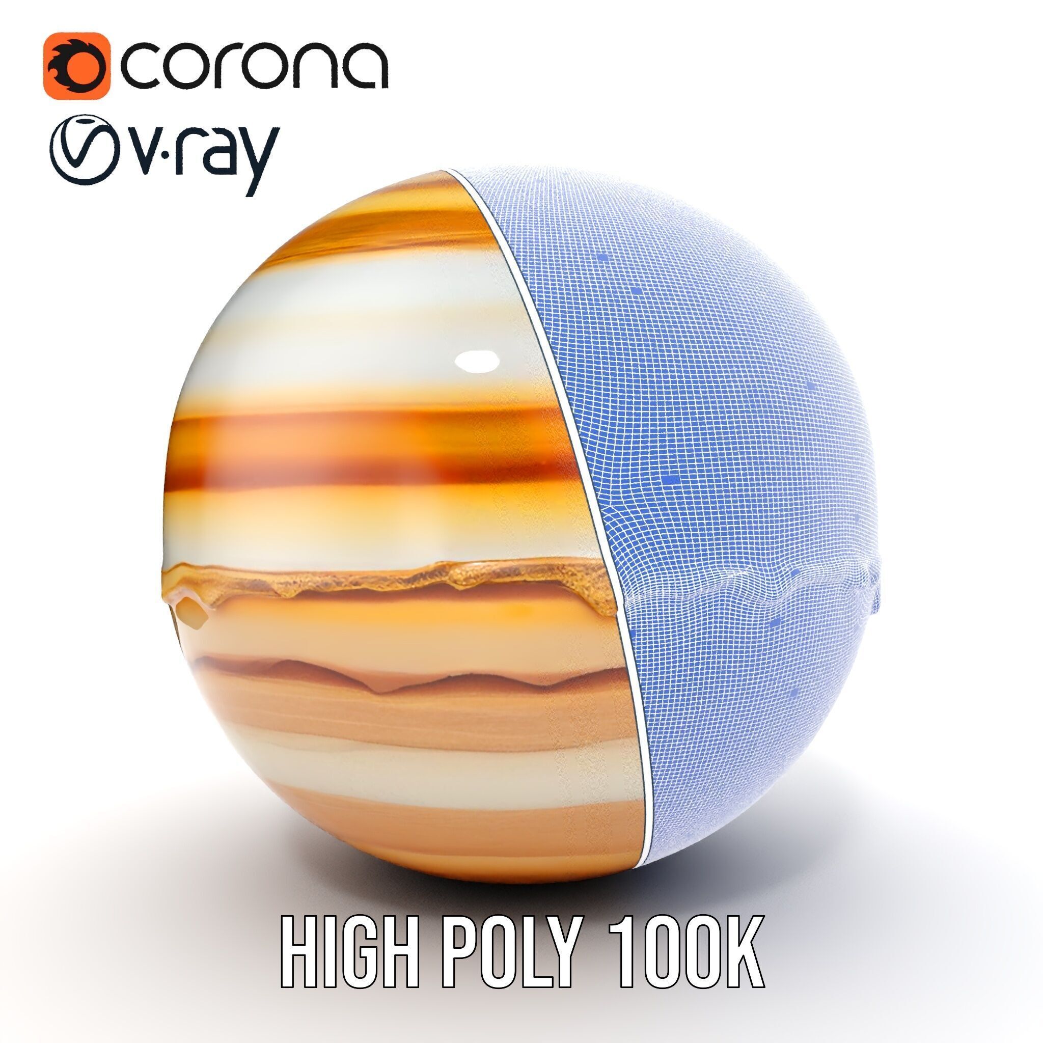 Planetary Model Pack with Textured Stripes Low-poly 3D model_38