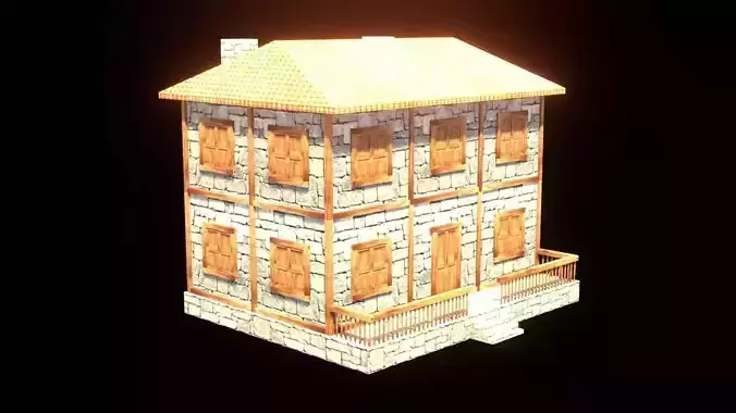 medieval house low poly village town residential house  100