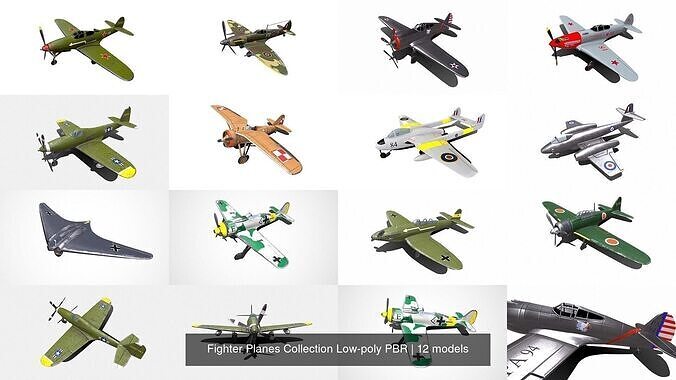 World War Fighter Planes Collection Low-poly PBR 