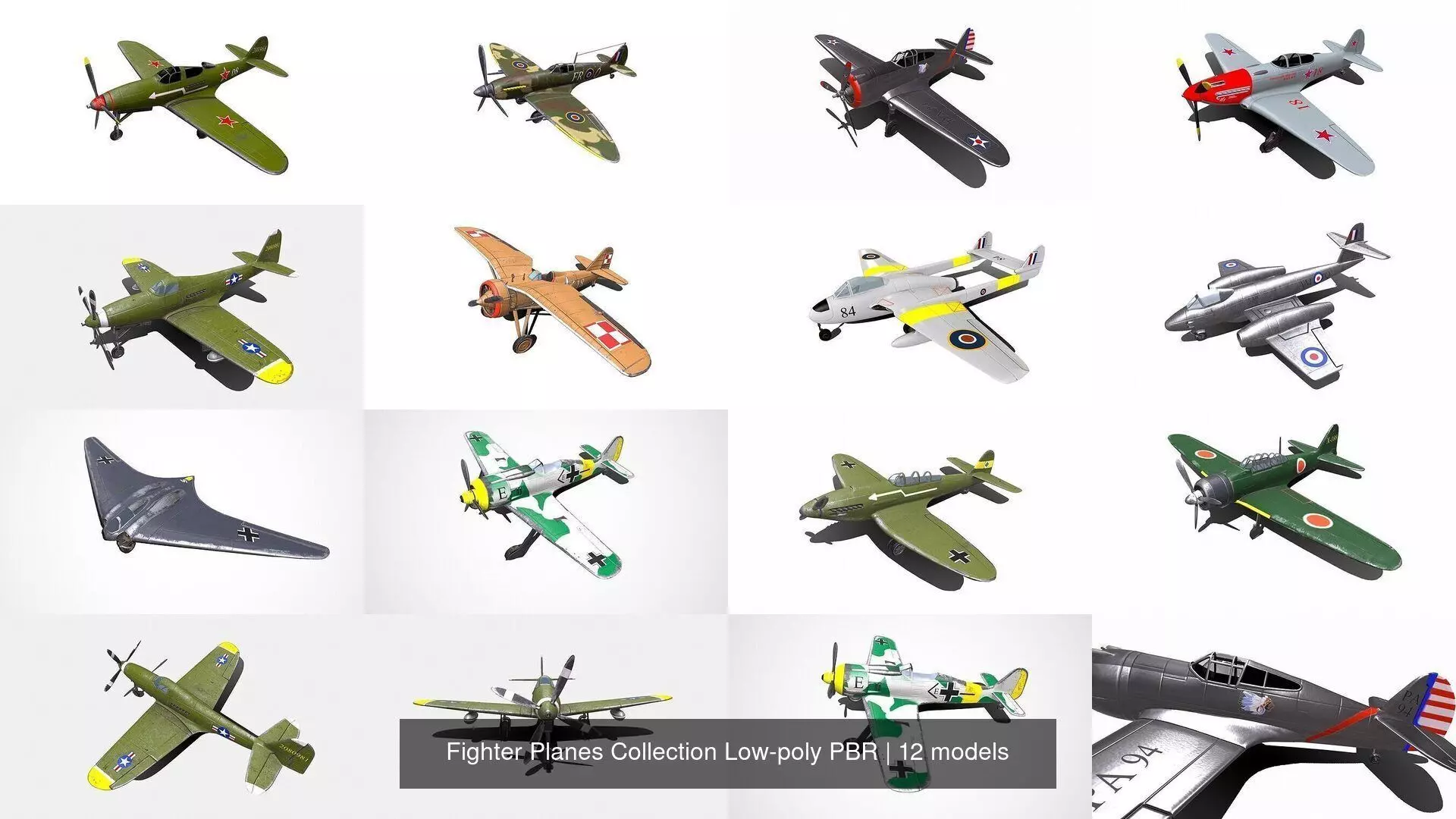 World War Fighter Planes Collection Low-poly PBR _0