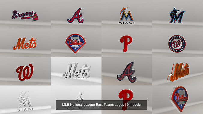 MLB National League East Teams Logos 3D Model Collection